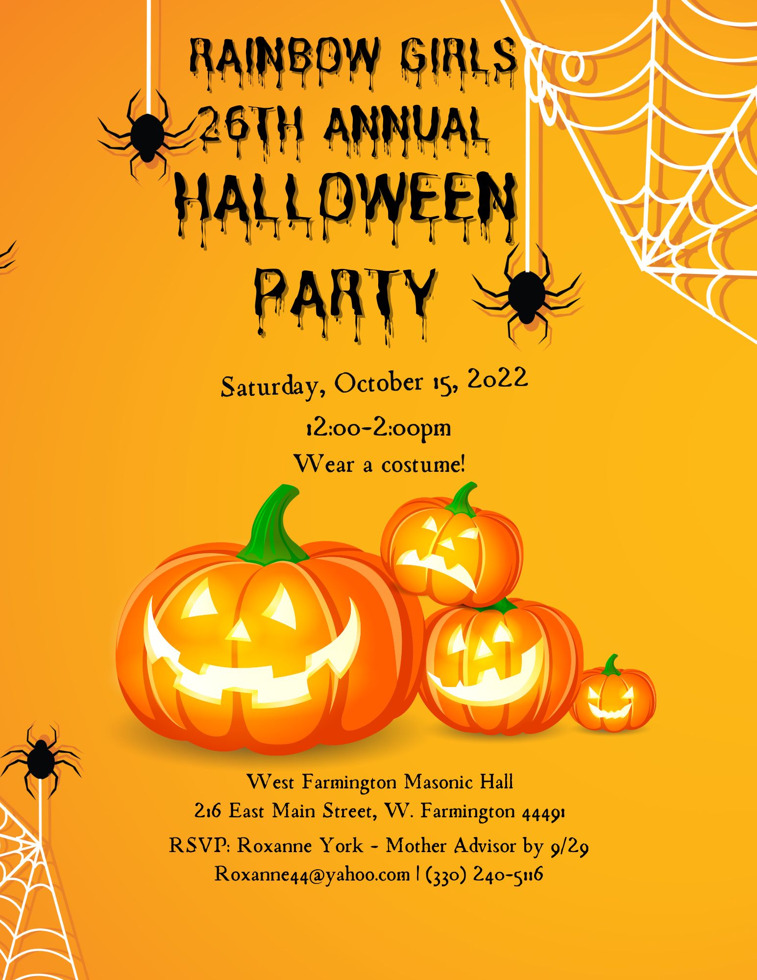 W. FARMINGTON RAINBOW – October, 2022 Halloween Party Invite! – Warren